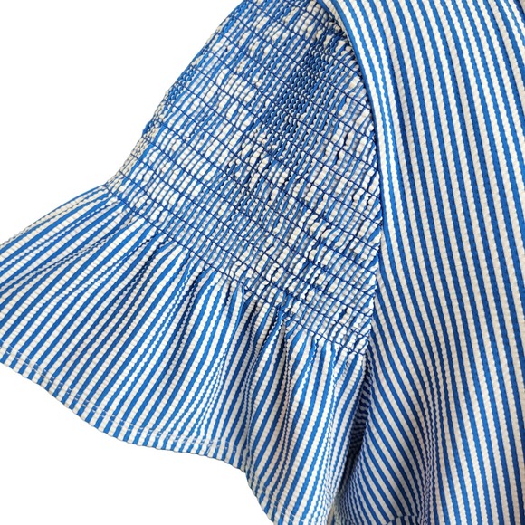 Talbots Womens XL Blue White Seersucker Short Sleeve Shift Dress NWT Knee Length - Picture 6 of 12